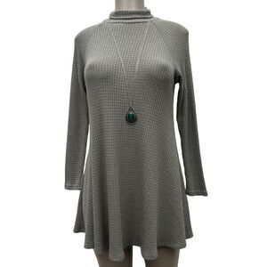 NWT Charlotte Russe Swing Skater Dress Women's Medium Olive Waffle Long Sleeve